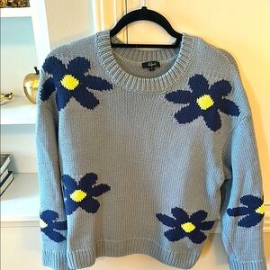 Rails Gray and Blue Crew Neck Sweater with Floral Design